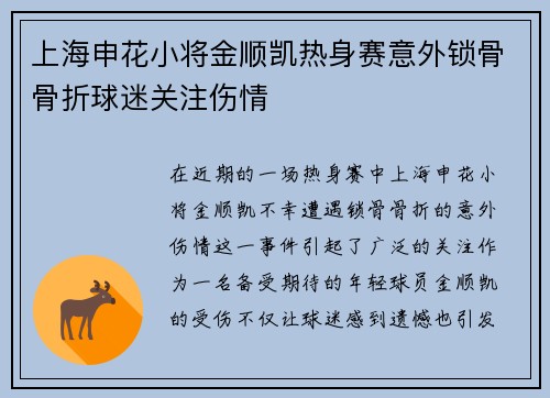 上海申花小将金顺凯热身赛意外锁骨骨折球迷关注伤情